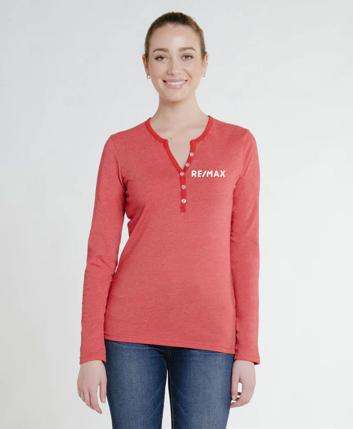 Canadian-Made Women's 9oz Long-Sleeve Henley T-shirt - Embroidered