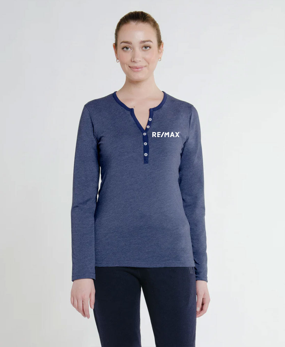 Canadian-Made Women's 9oz Long-Sleeve Henley T-shirt - Embroidered