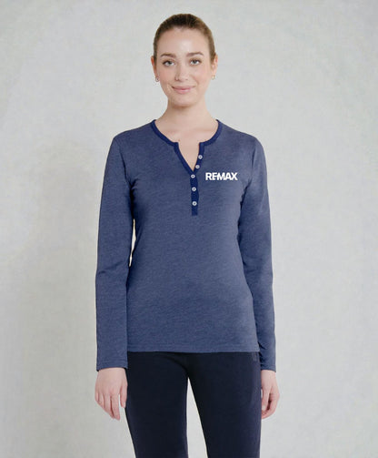 Brand Refresh Canadian-Made Women's 9oz Long-Sleeve Henley T-shirt - Embroidered