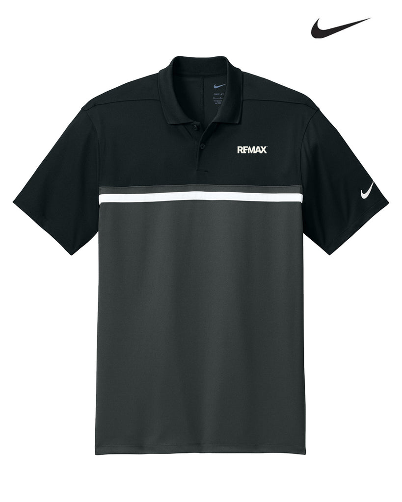 Black and gray polo shirt with Nike and REMAX logos on a white background