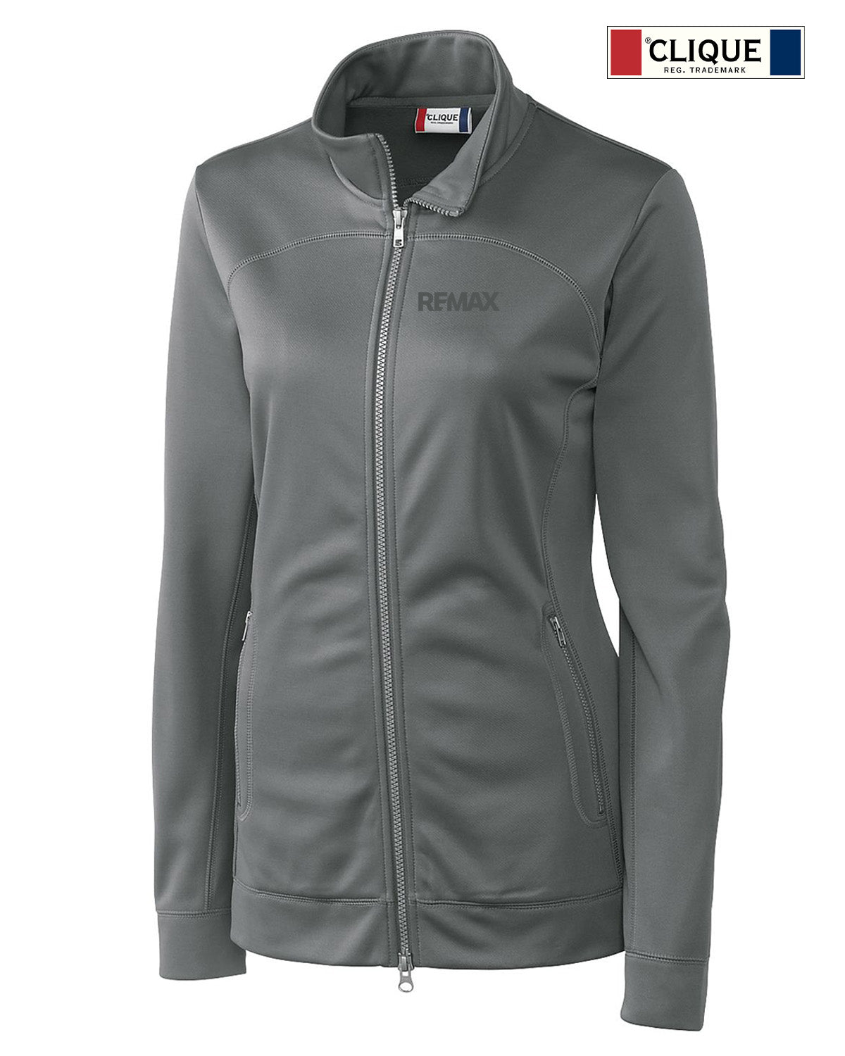 Gray jacket with REMAX branding on a white background