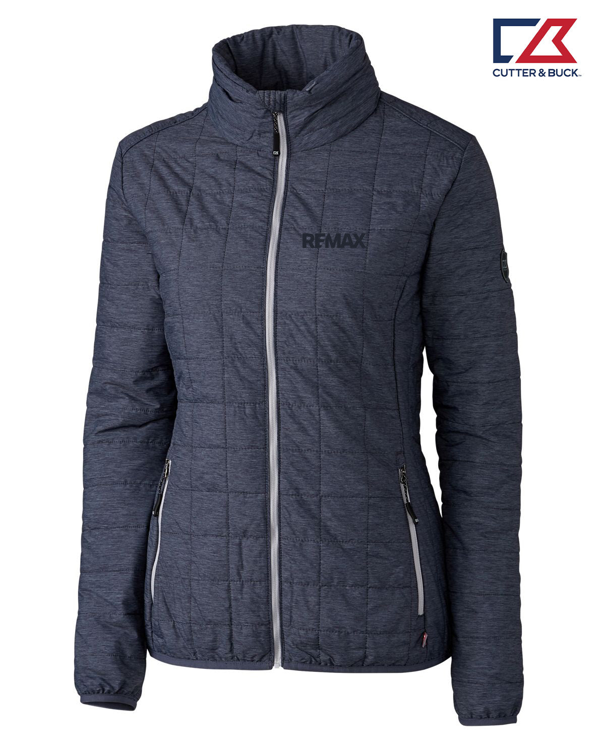 Blue jacket with REMAX branding on a white background, featuring the Cutter & Buck logo.