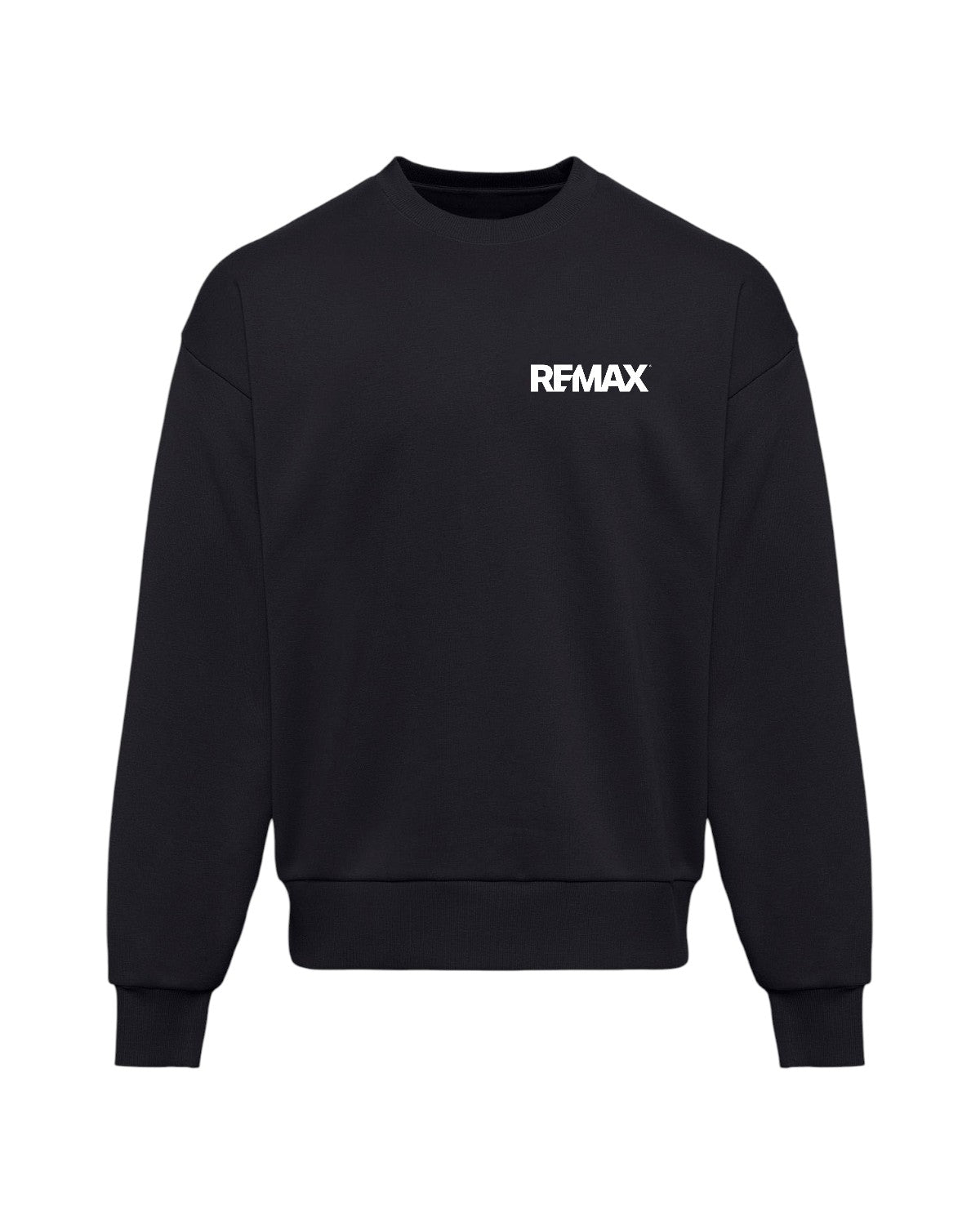 Black sweatshirt with 'REMAX' logo on a white background