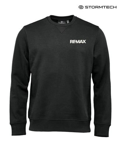 Black sweatshirt with 'REMAX' logo on a white background, featuring the Stormtech brand.
