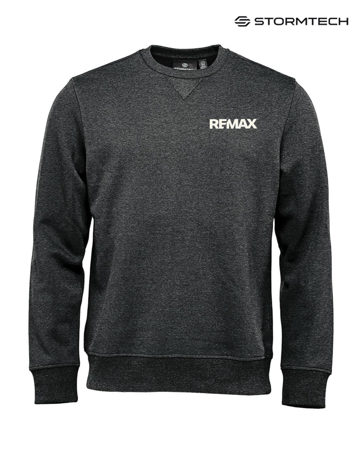Dark gray sweatshirt with 'REMAX' logo on a white background