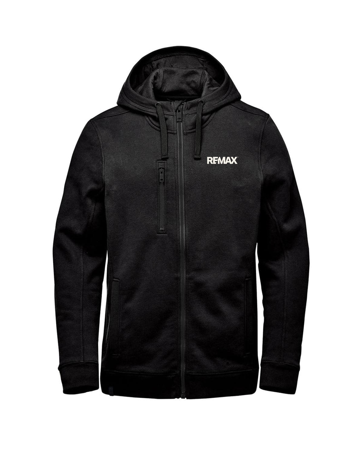 Black hoodie with REMAX logo on a white background