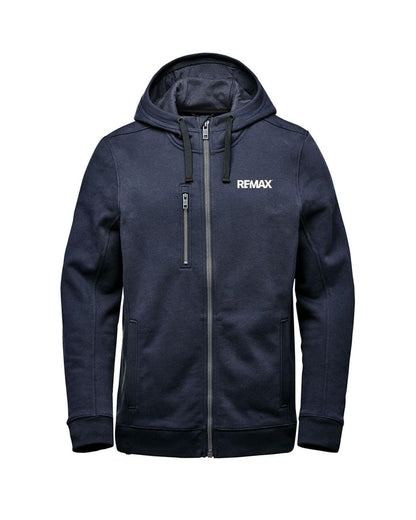 Navy hoodie with 'REMAX' logo on a white background