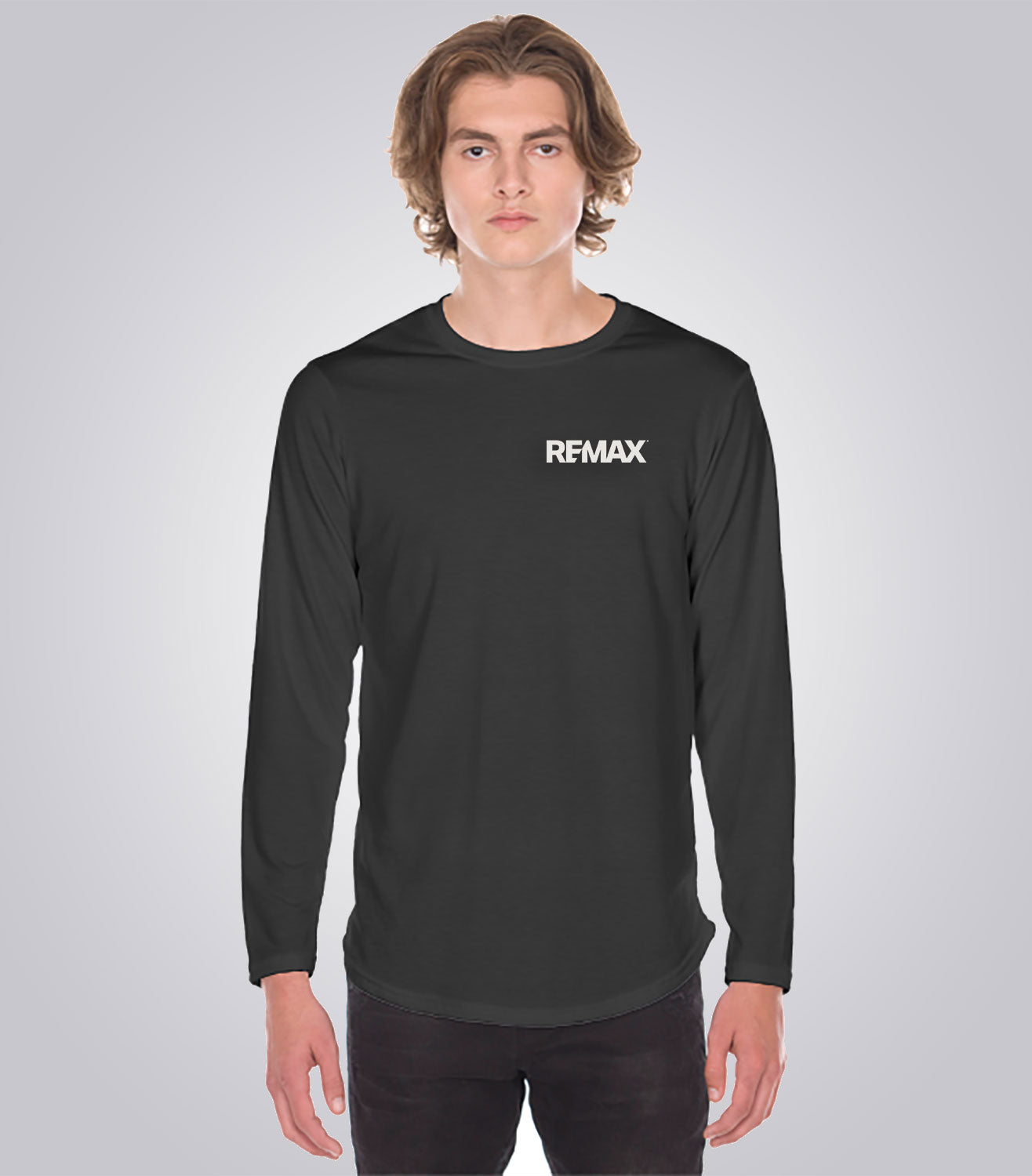 Men's  Long Sleeve Scoop Bottom T-Shirt - Brand Refresh - One Color Logo - PRINT