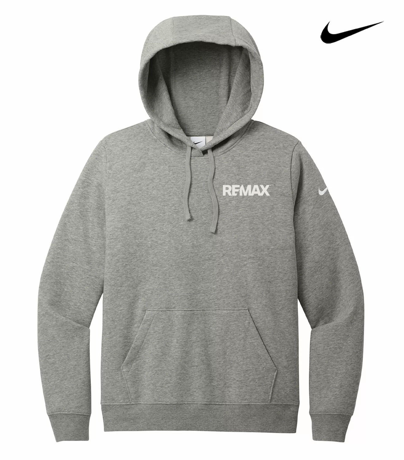 Gray hoodie with REMAX and Nike logos on a white background