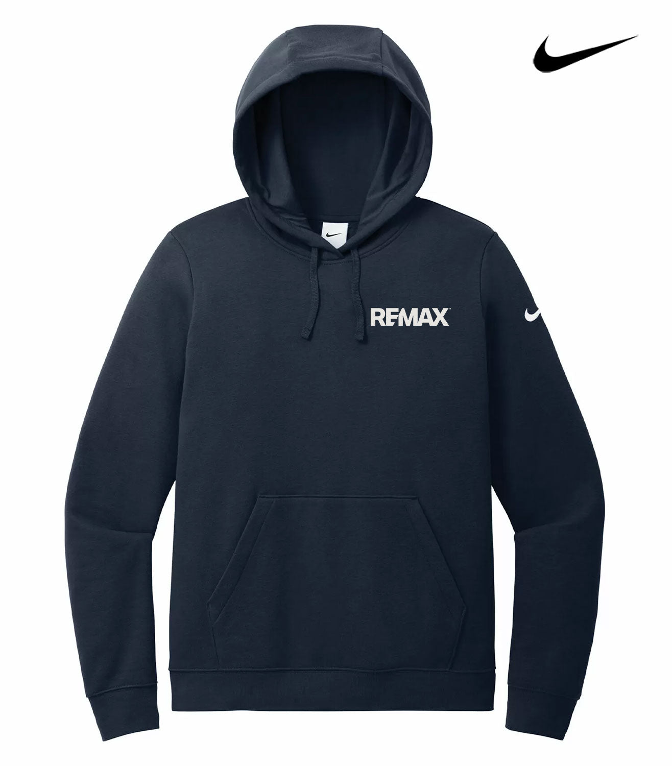 Navy blue hoodie with REMAX and Nike logos on a white background