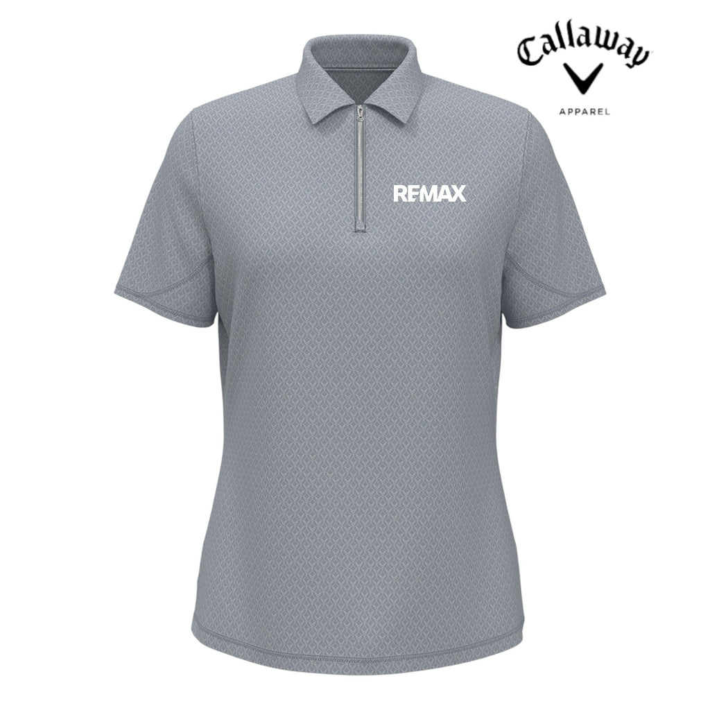 Gray polo shirt with REMAX logo on a white background, featuring Callaway Apparel branding.