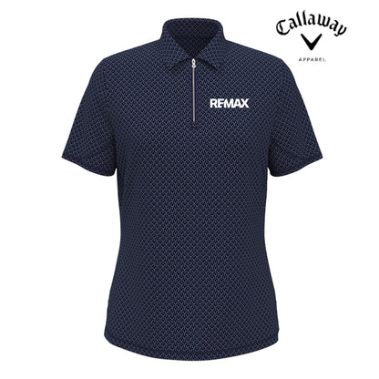 Navy blue polo shirt with REMAX logo on a white background, featuring Callaway Apparel branding.