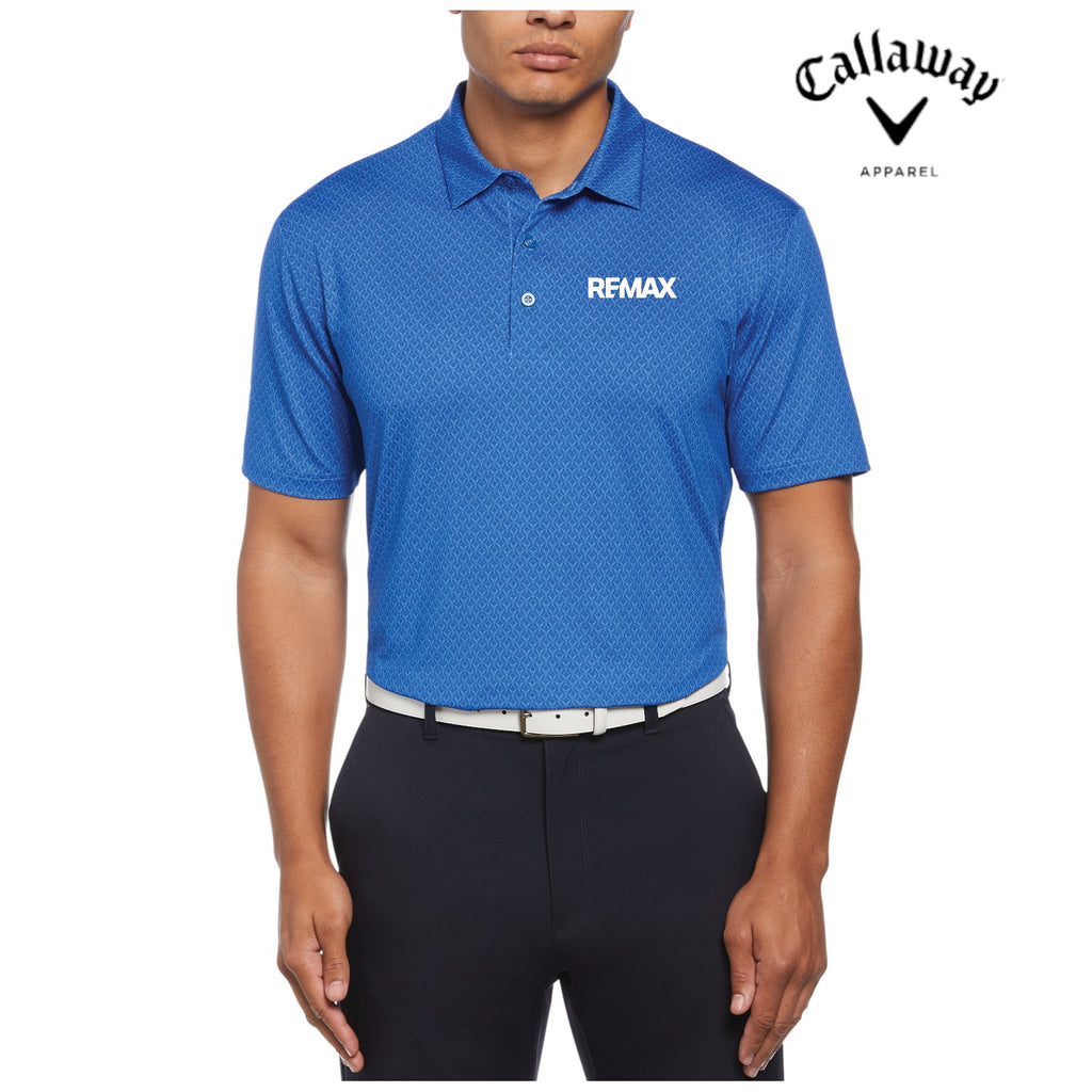 Man wearing a blue Callaway polo shirt with RE/MAX logo on a white background
