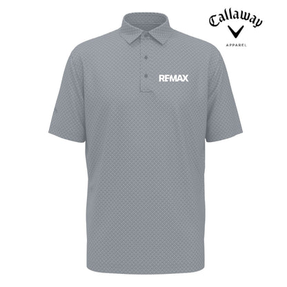 Gray patterned polo shirt with REMAX logo on a white background, featuring Callaway Apparel branding.