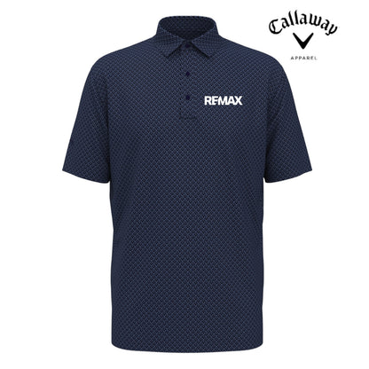 Navy blue polo shirt with REMAX logo on a white background, featuring Callaway Apparel branding.