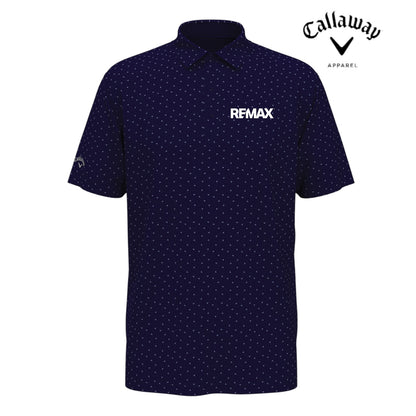 Navy blue polo shirt with white pattern and REMAX logo, Callaway Apparel brand visible.