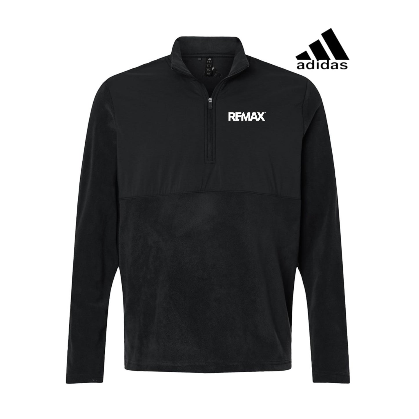 Black Adidas pullover with REMAX logo on a white background