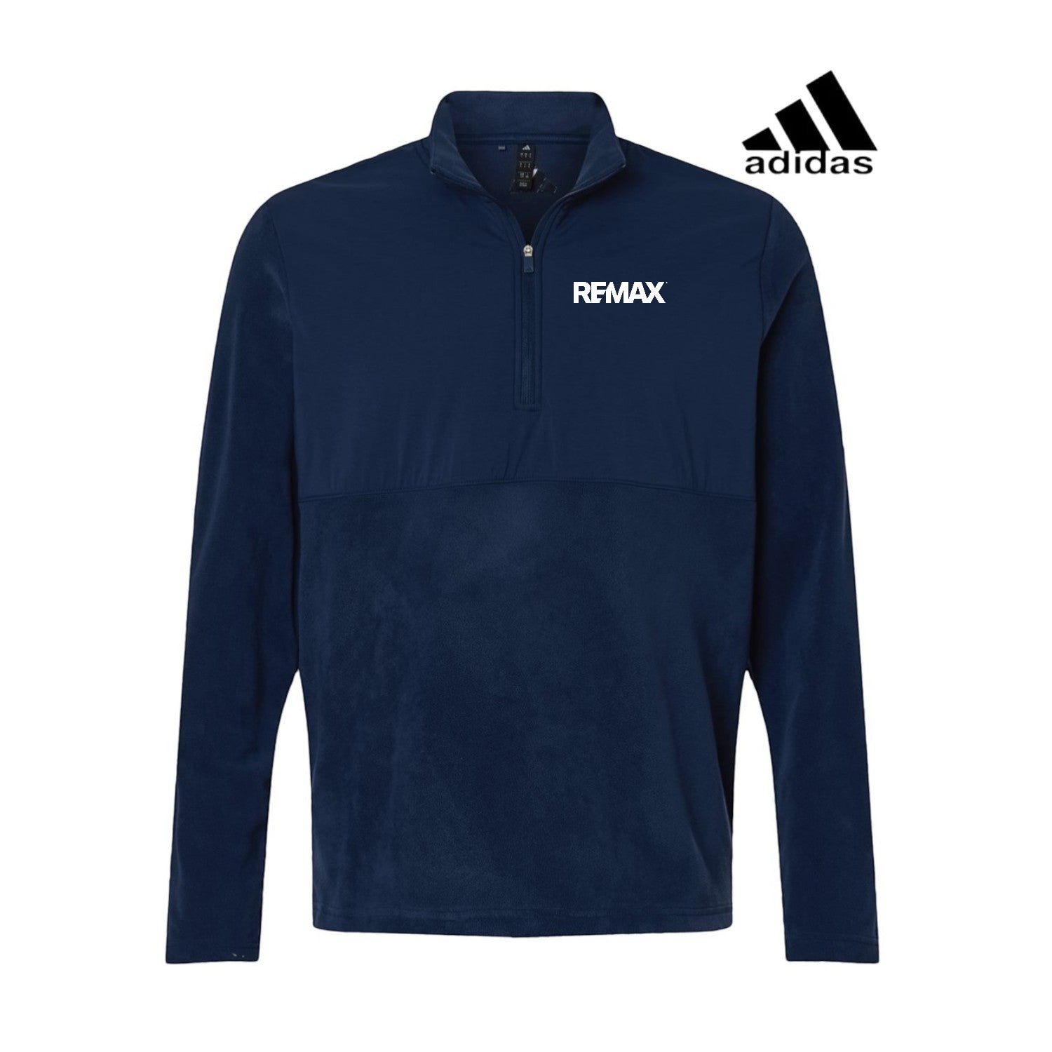 Navy blue pullover with 'REMAX' logo on a white background, featuring Adidas logo.