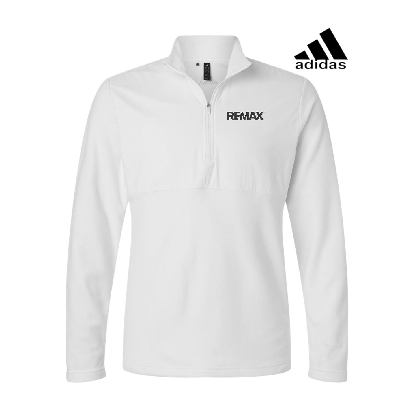 White jacket with Remax logo on a white background, featuring Adidas branding.