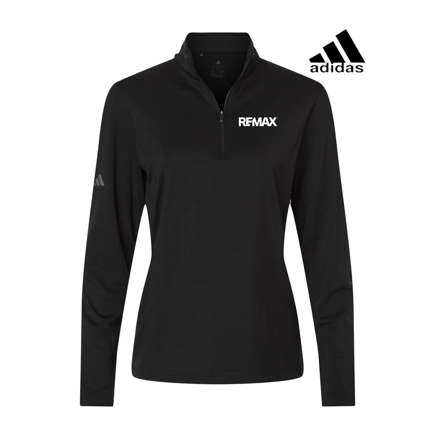 Black Adidas long-sleeve shirt with Remax logo on a white background