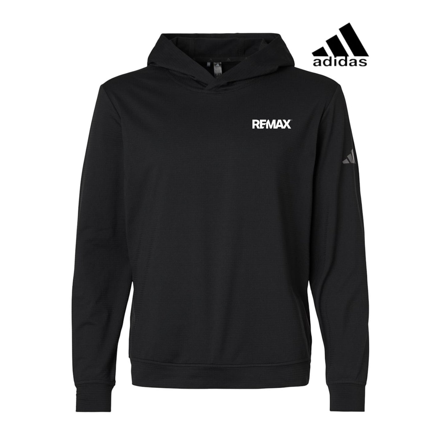 Black hoodie with Adidas logo on a white background