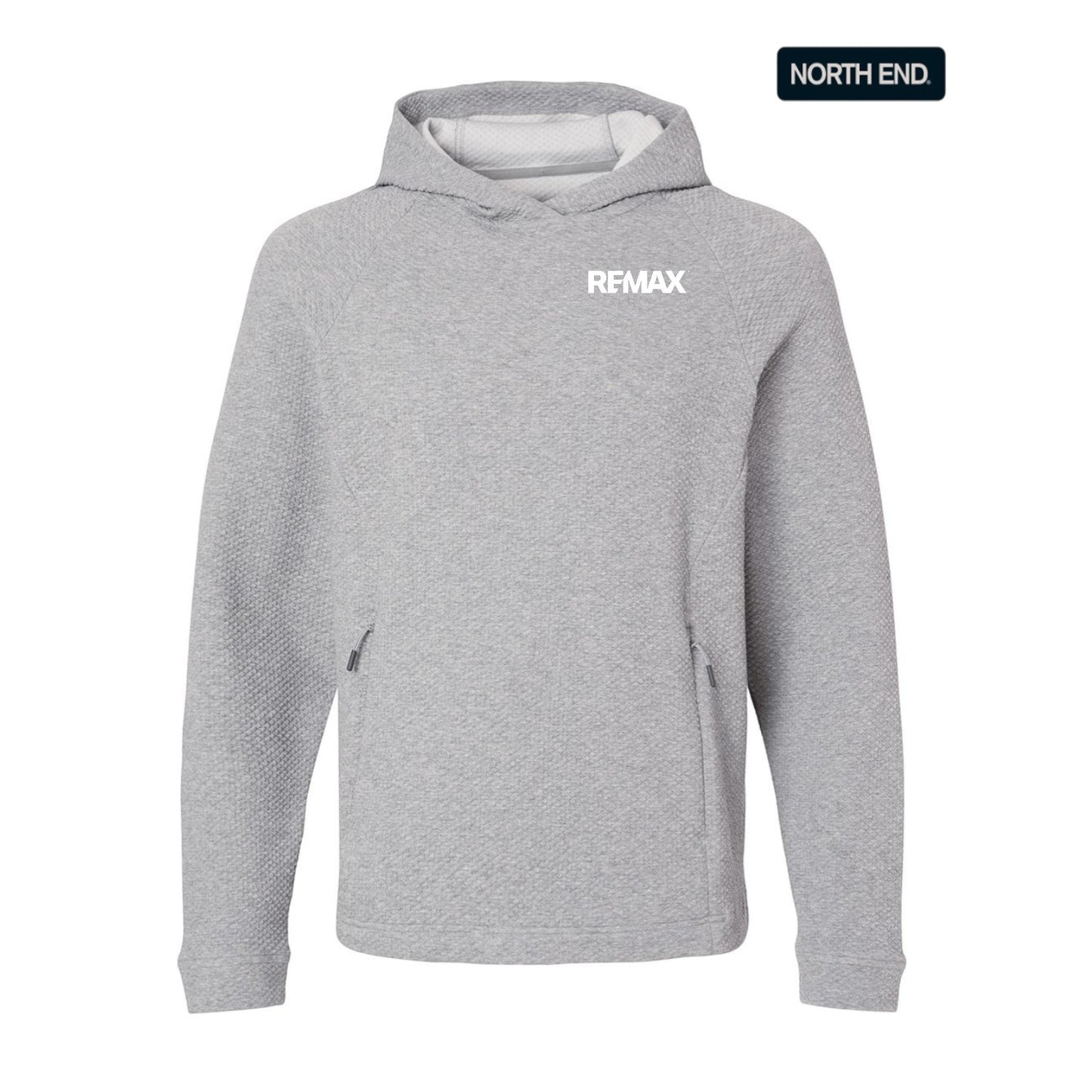 Gray hoodie with 'REMAX' logo on a white background