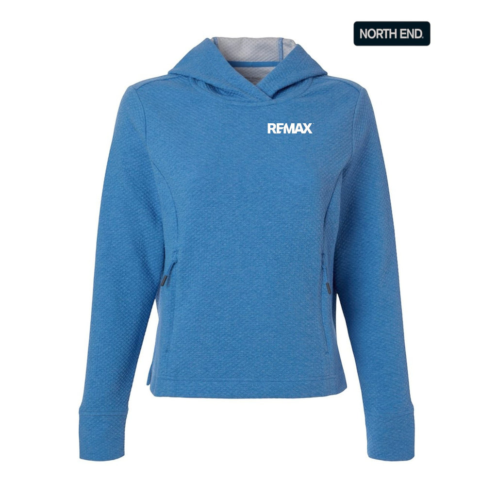 Blue hoodie with 'REMAX' logo on a white background