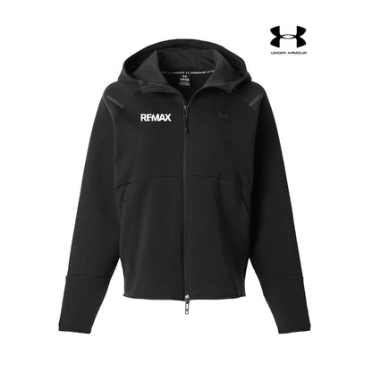 Black hoodie with 'REMAX' branding on a white background, featuring Under Armour logo.