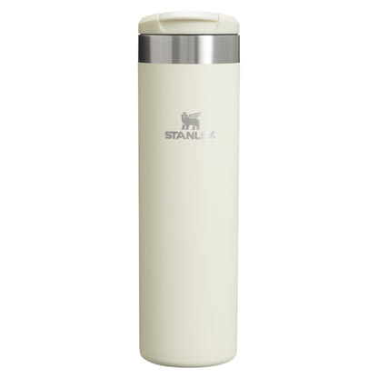 Cream-colored Stanley tumbler on a white background