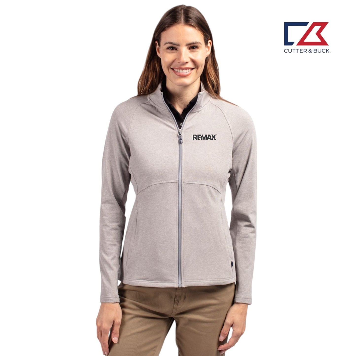 Cutter & Buck Adapt Recycled Soft Knit Stretch Womens Heathered Full Zip Jacket - Brand Refresh - Embroidered