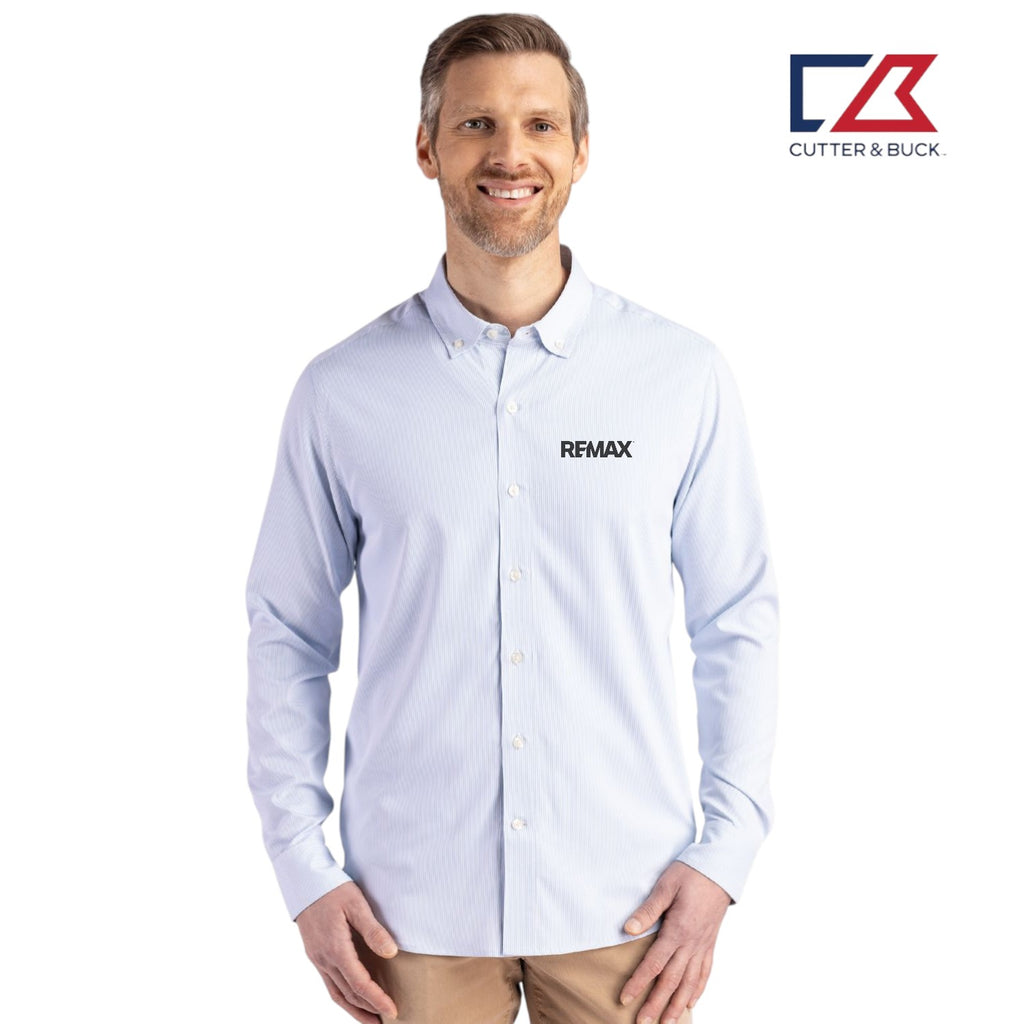Cutter & Buck Skyline Recycled Pinstripe Mens Long Sleeve Button Down Dress Shirt - Brand Refresh - Embroidered