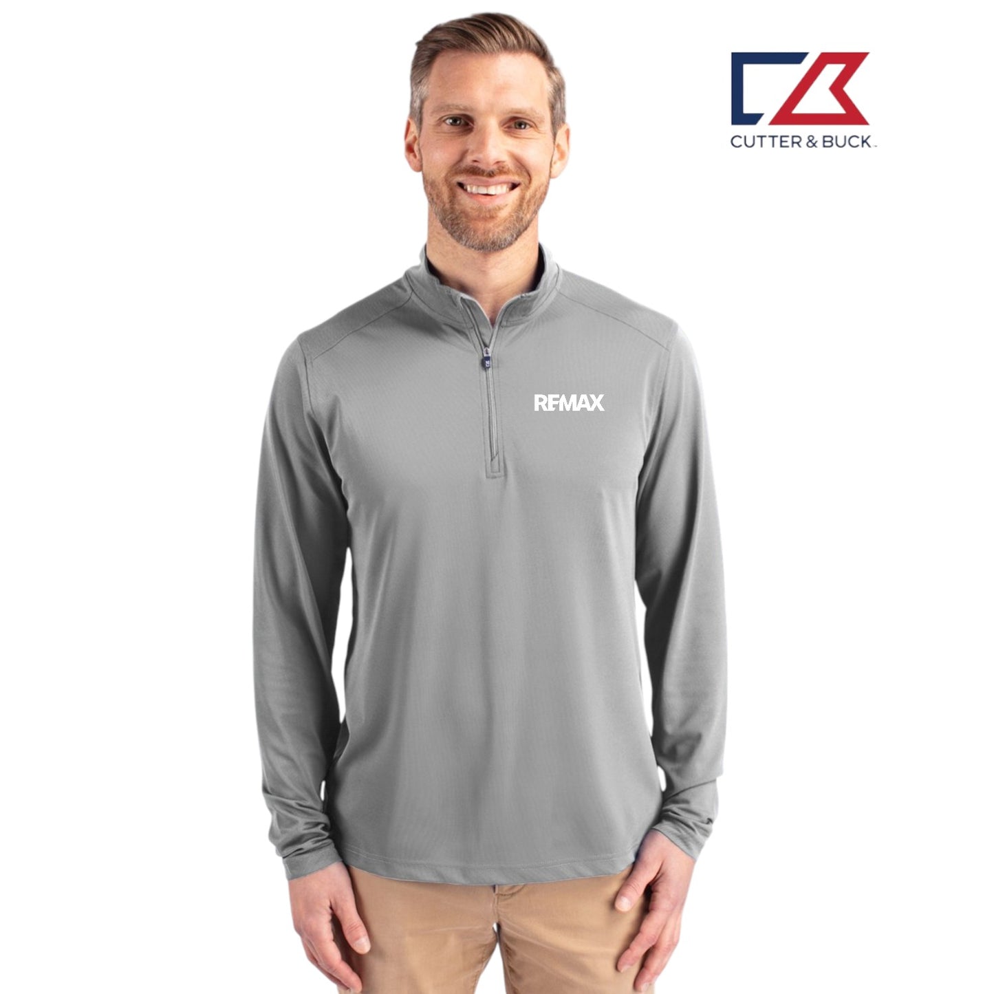 Cutter & Buck Virtue Recycled Featherlight Pique Mens Quarter Zip Pullover - Brand Refresh - Embroidered