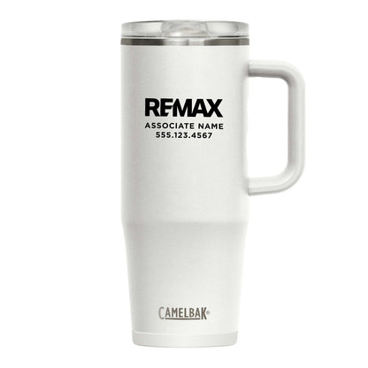 White insulated mug with REMAX branding on a white background