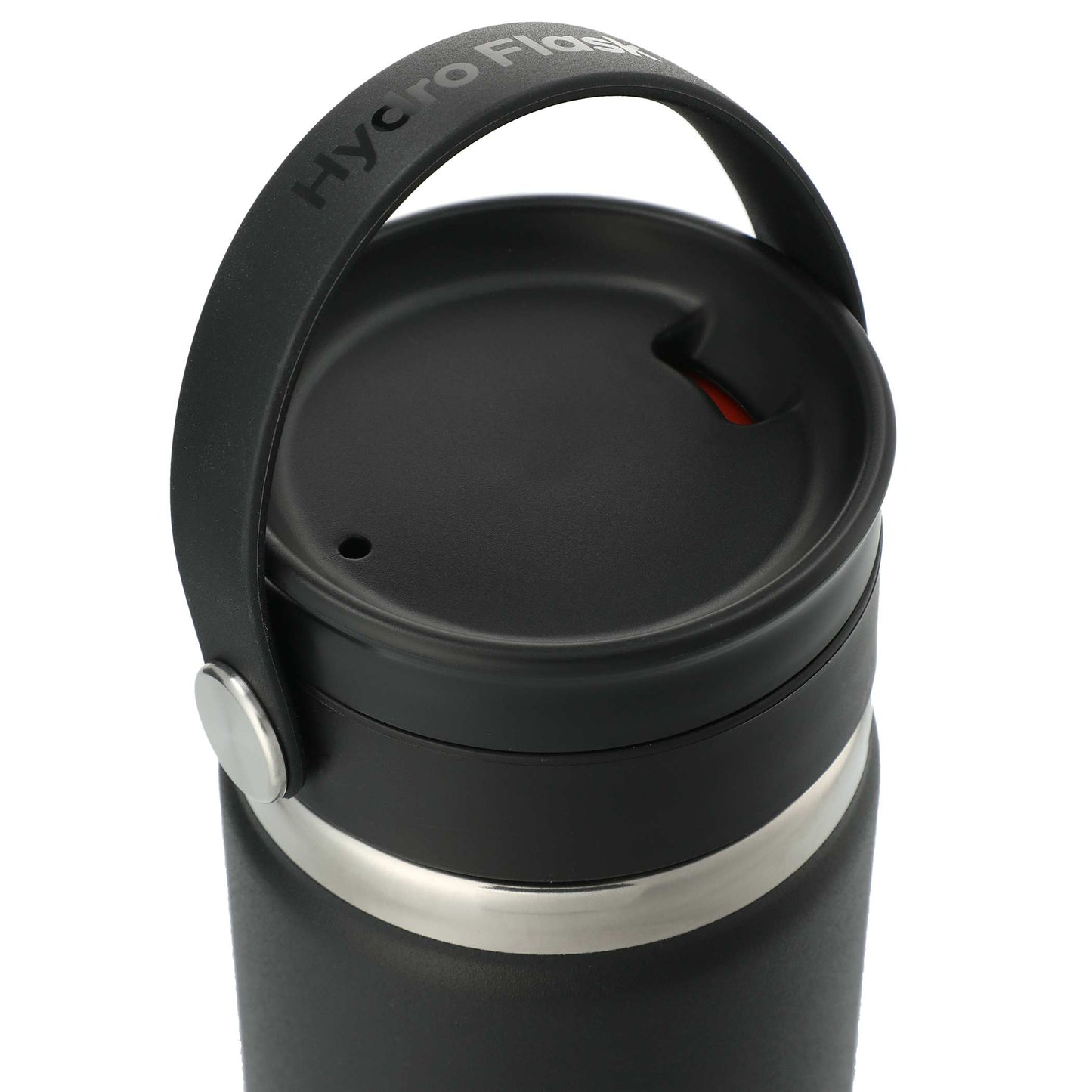 Black hydro flask with a silver base on a white background