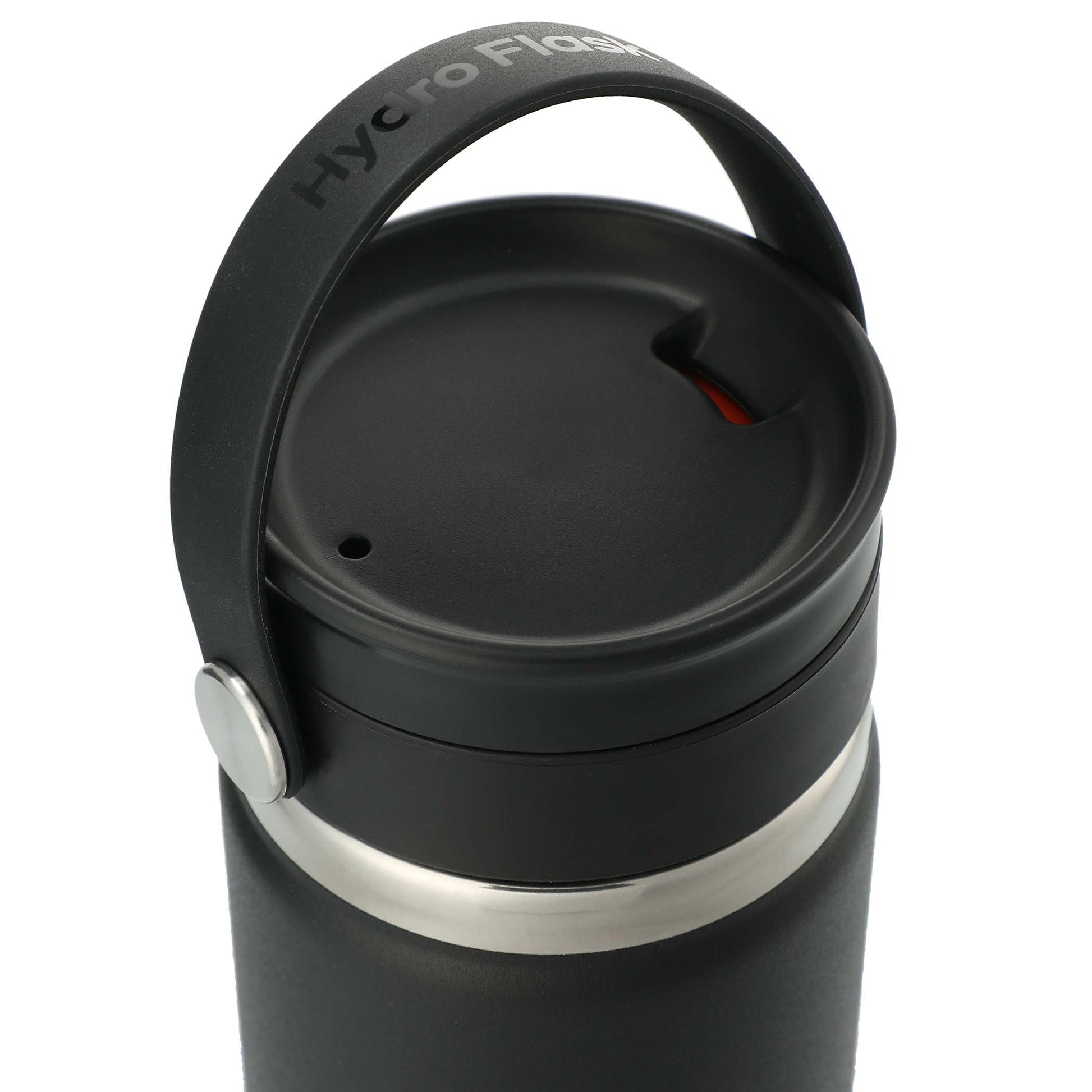 Black hydro flask with a silver base on a white background