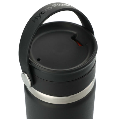 Black hydro flask with a silver base on a white background