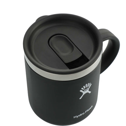 Black insulated mug with Hydro Flask logo on a white background