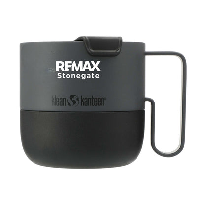 Black insulated mug with REMAX and Klean Kanteen branding on a white background