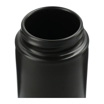 Black cylindrical container with a lid on a white background