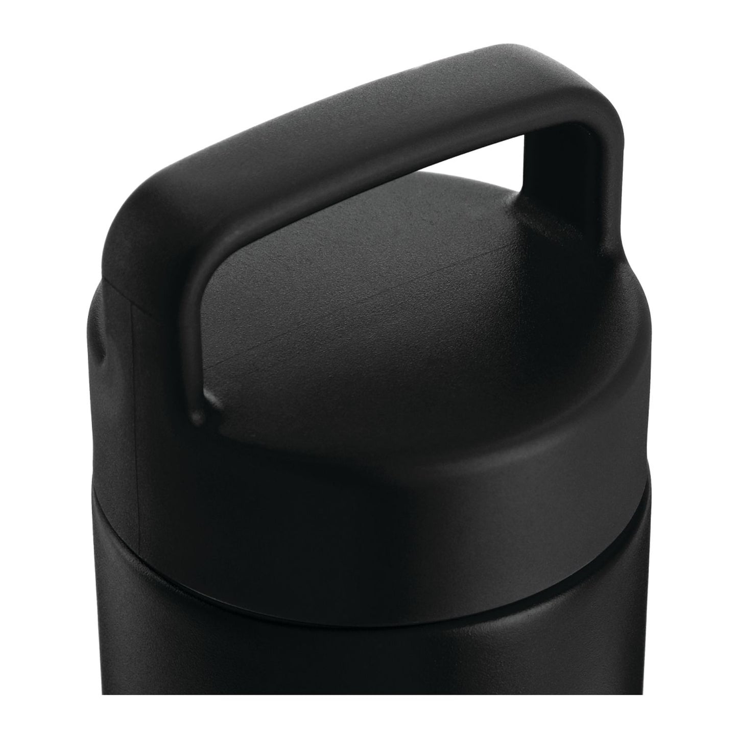 Black insulated bottle with a handle on a white background