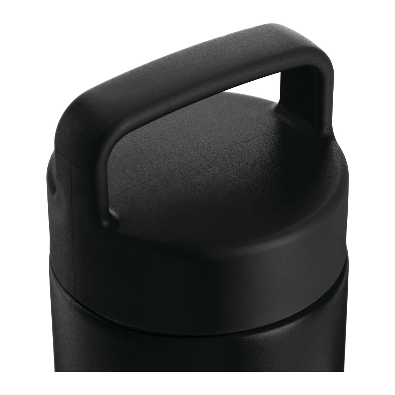 Black insulated bottle with a handle on a white background