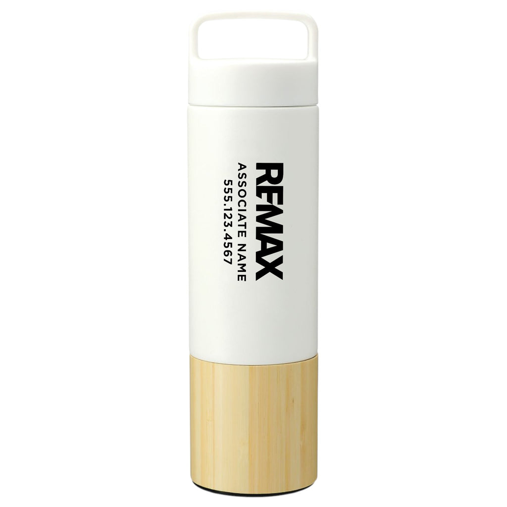 White and bamboo-colored bottle with Remax branding on a white background