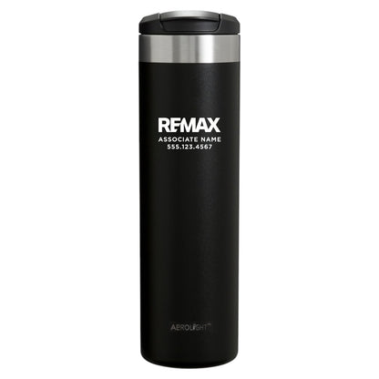 Black tumbler with REMAX branding on a white background