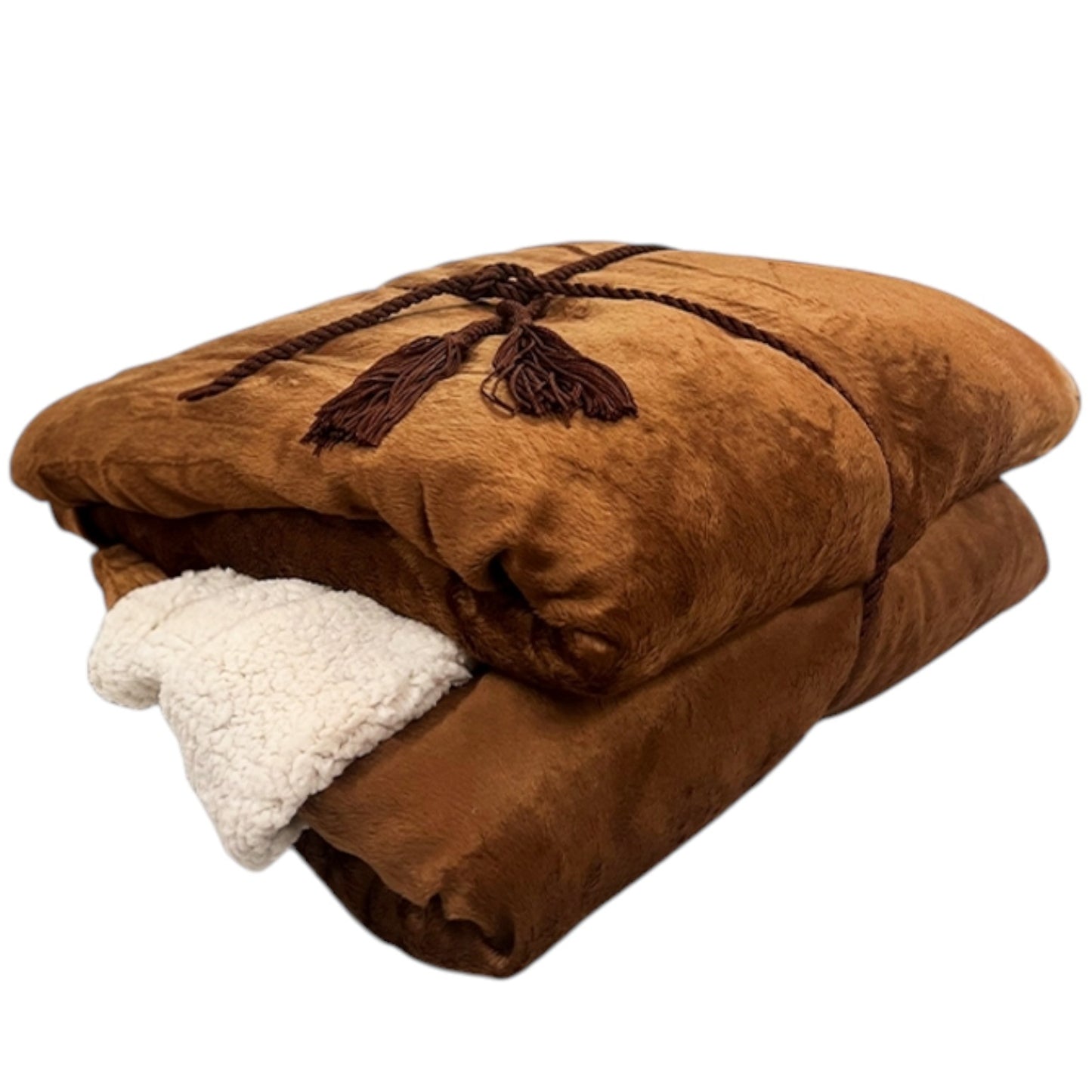 Brown blanket with tassels on a white background