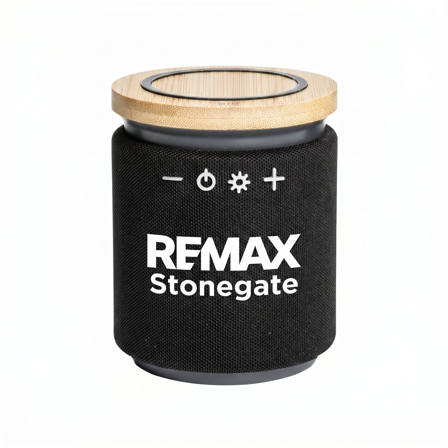 Bluetooth speaker with a wooden charger head on top