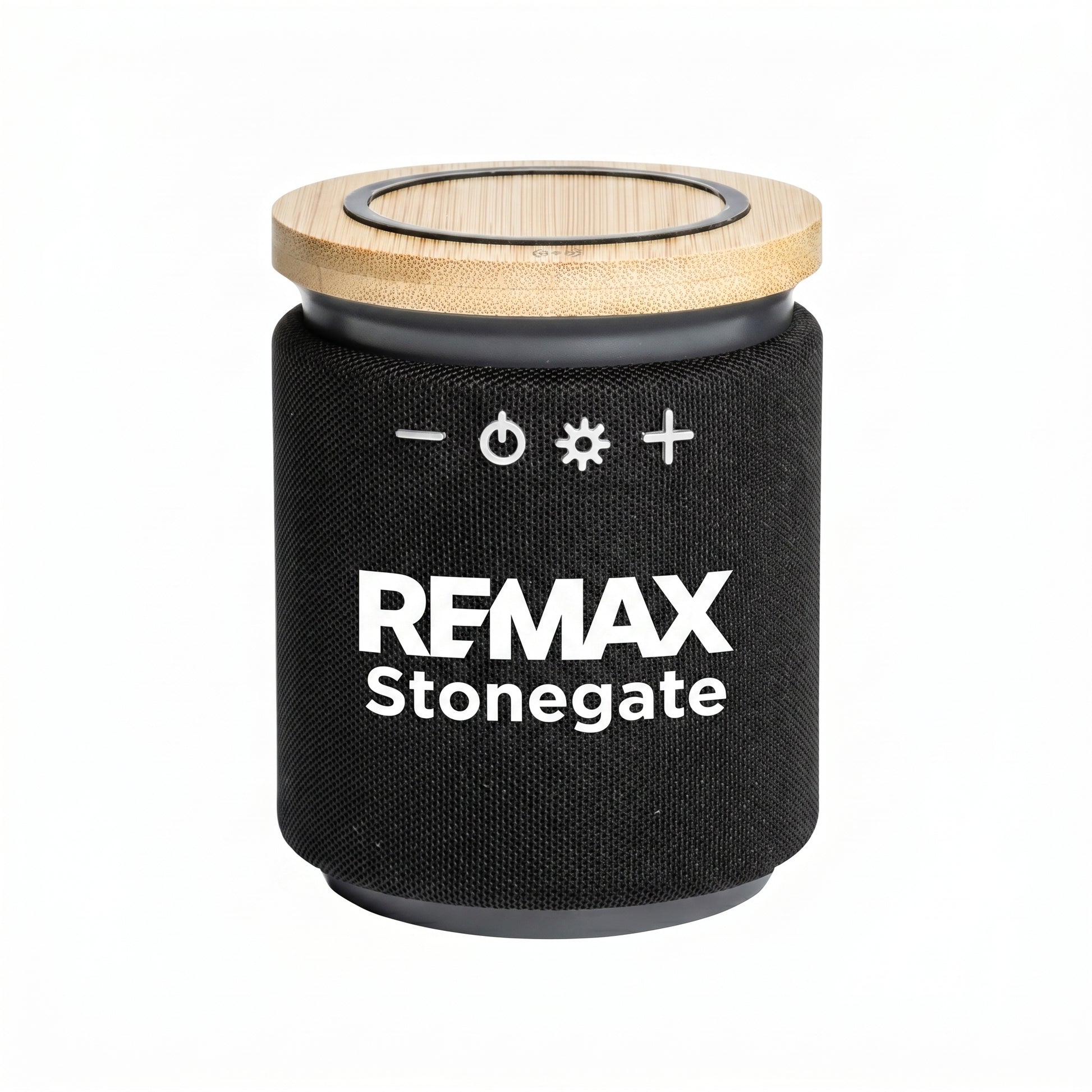 Bluetooth speaker with a wooden charger head on top