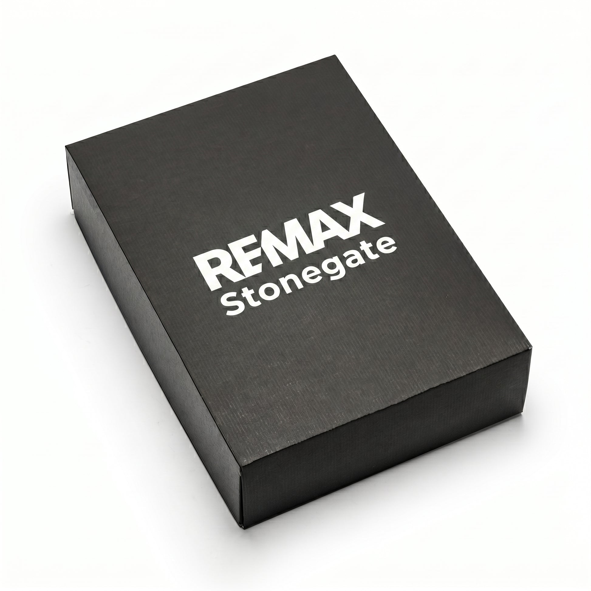 Black box with 'REMAX Stonegate' branding on a white background