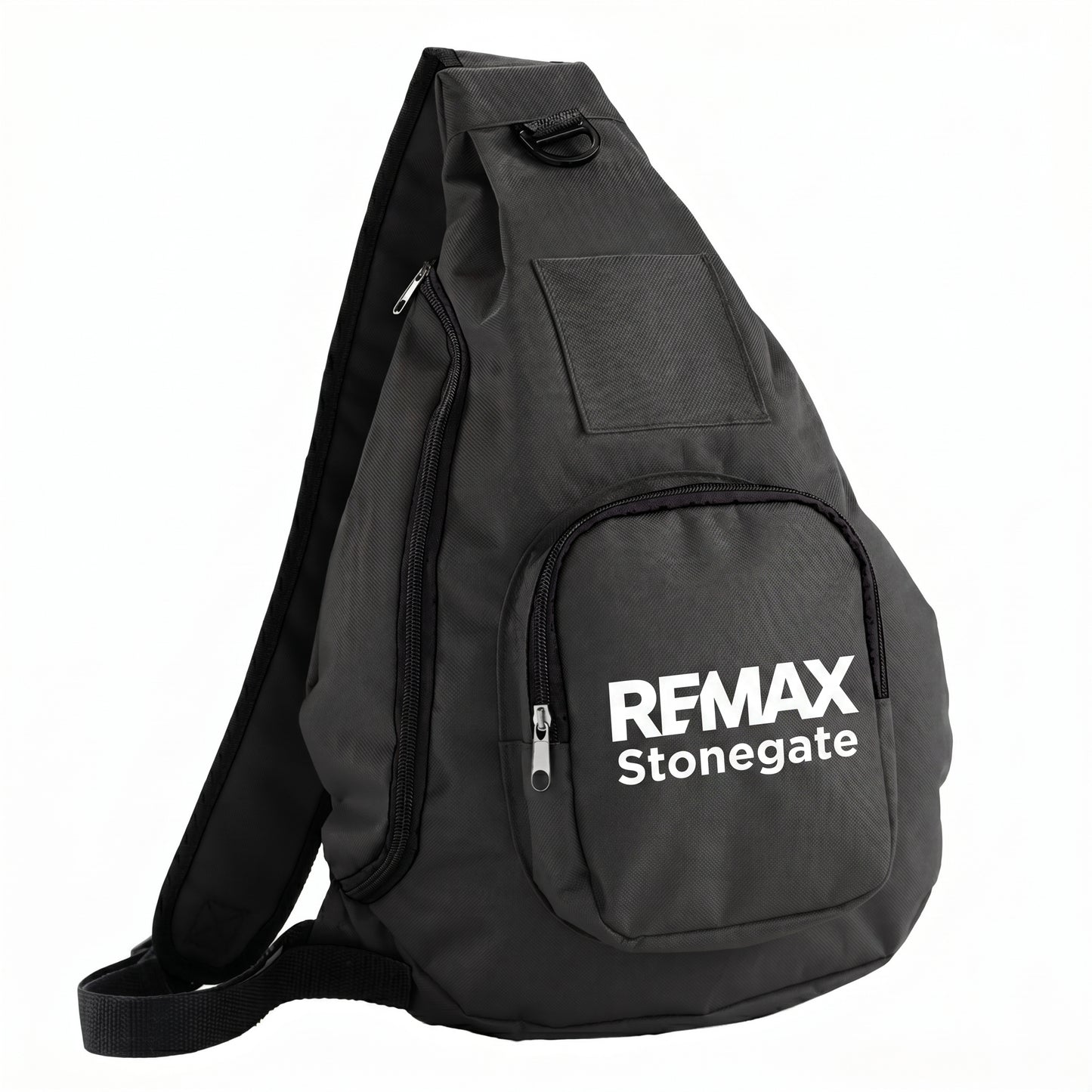 Black sling bag with 'REMAX Stonegate' logo on a white background