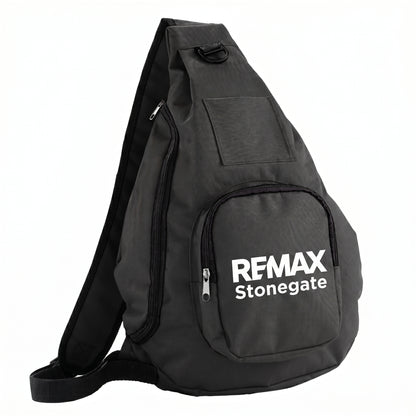 Black sling bag with 'REMAX Stonegate' logo on a white background