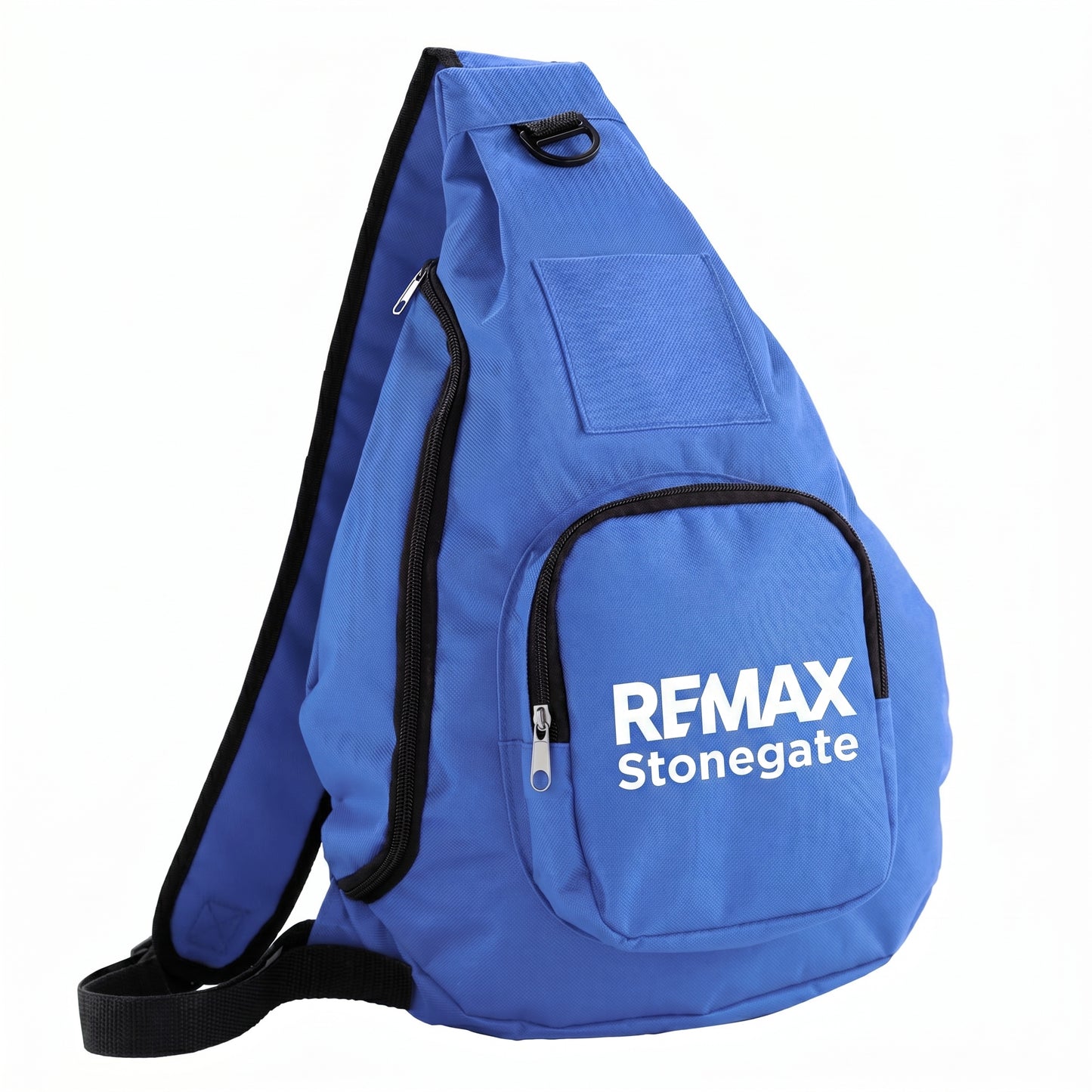 Blue sling bag with 'REMAX Stonegate' branding on a white background